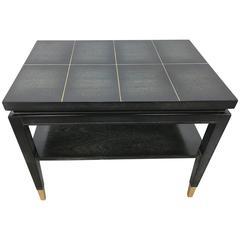 Classic Modernist Limed Oak and Brass Inlay Table Manner of Tommi Parzinger