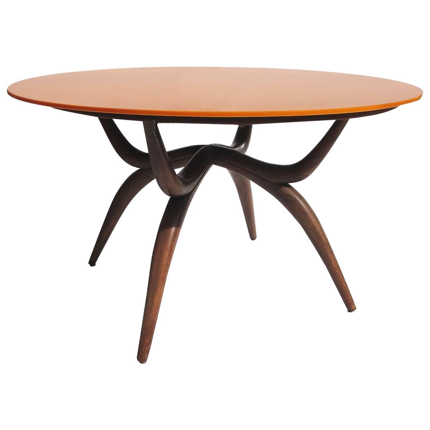 Stylized Mid-Century Game Table with Vitrolite Glass and Felt Playing Top