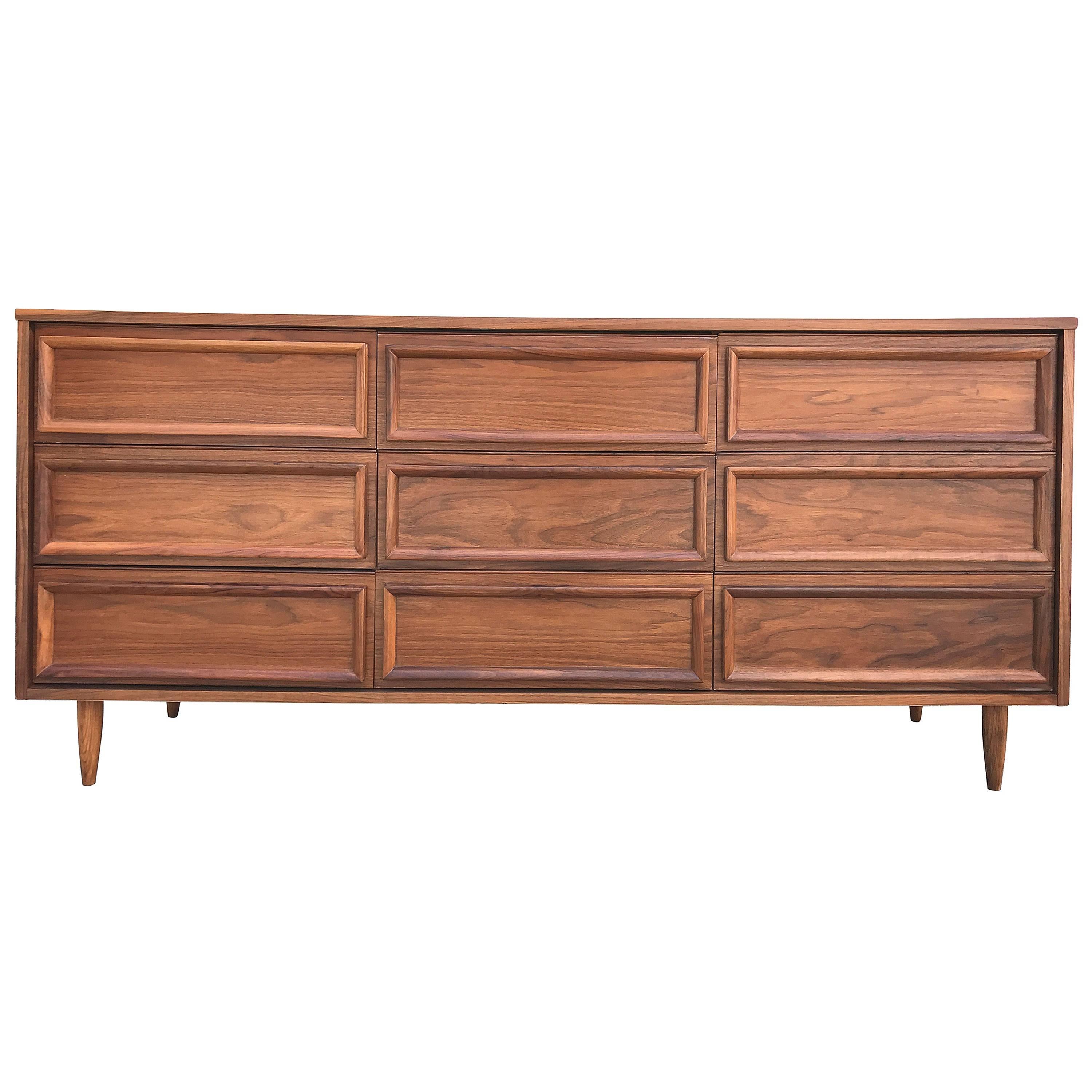 John Keal Nine-Drawer Mid-Century Walnut Dresser