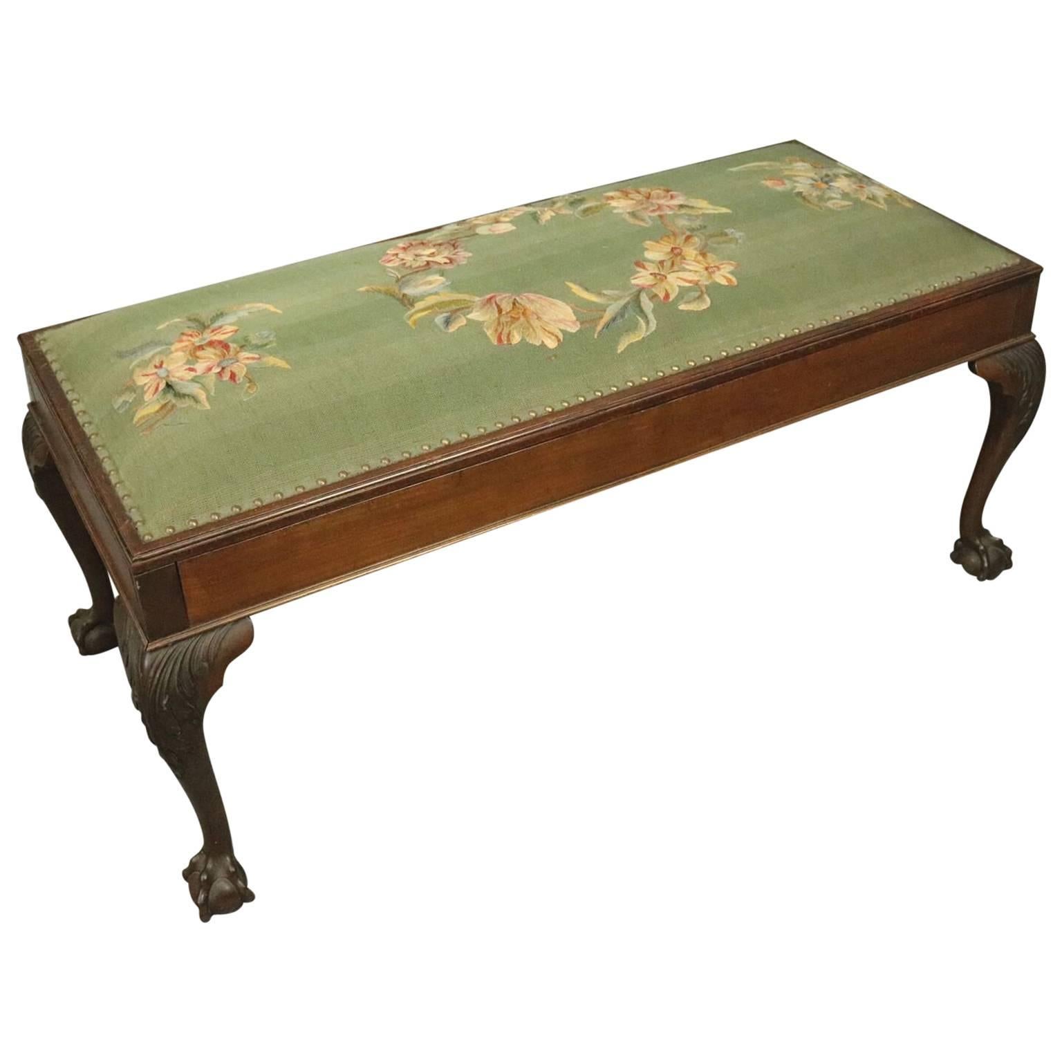 Chippendale Style Mahogany Lift Top Lang Bench with Needlepoint Seat, circa 1930