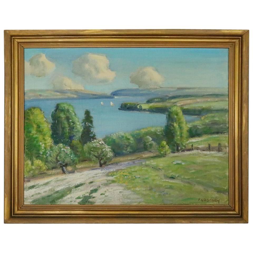 Oil on Canvas Painting of Finger Lakes, NY by Frank A. Barney, circa 1950