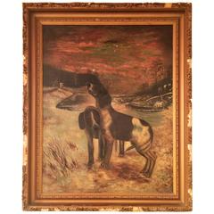 Interesting 19th Century Dogs in Winter Landscape Painting