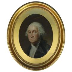 Used Oval Pastel Painting of George Washington in Deep Gold Gilt Frame