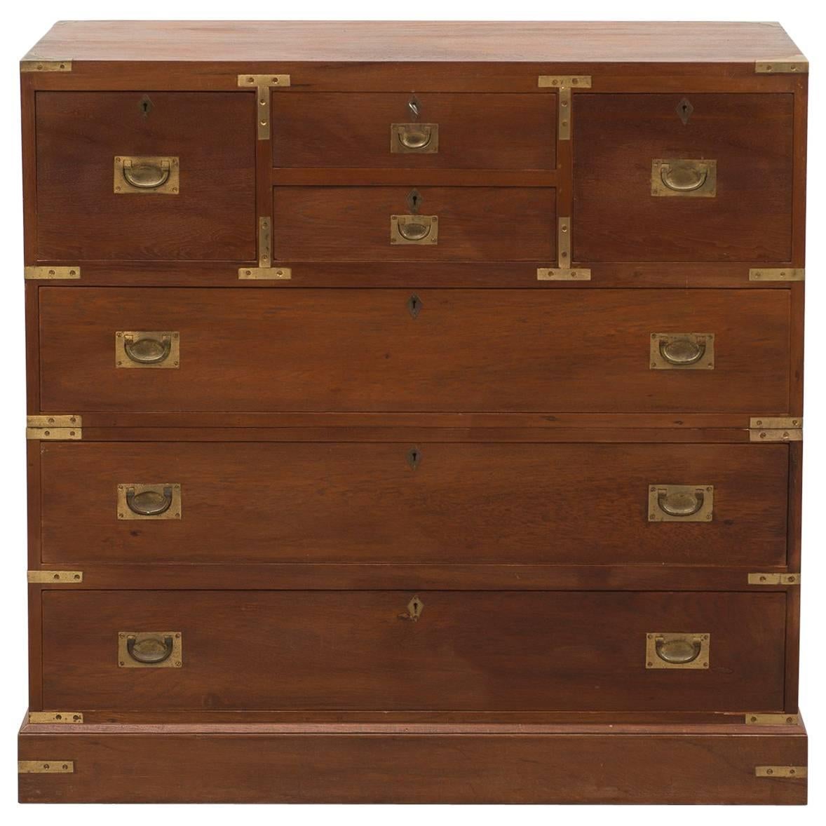 English Campaign Chest in Mahogany with Brass Hardware, Late 19th Century