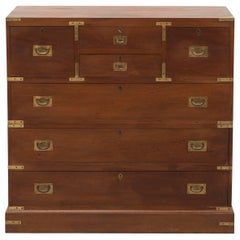 Antique English Campaign Chest in Mahogany with Brass Hardware, Late 19th Century