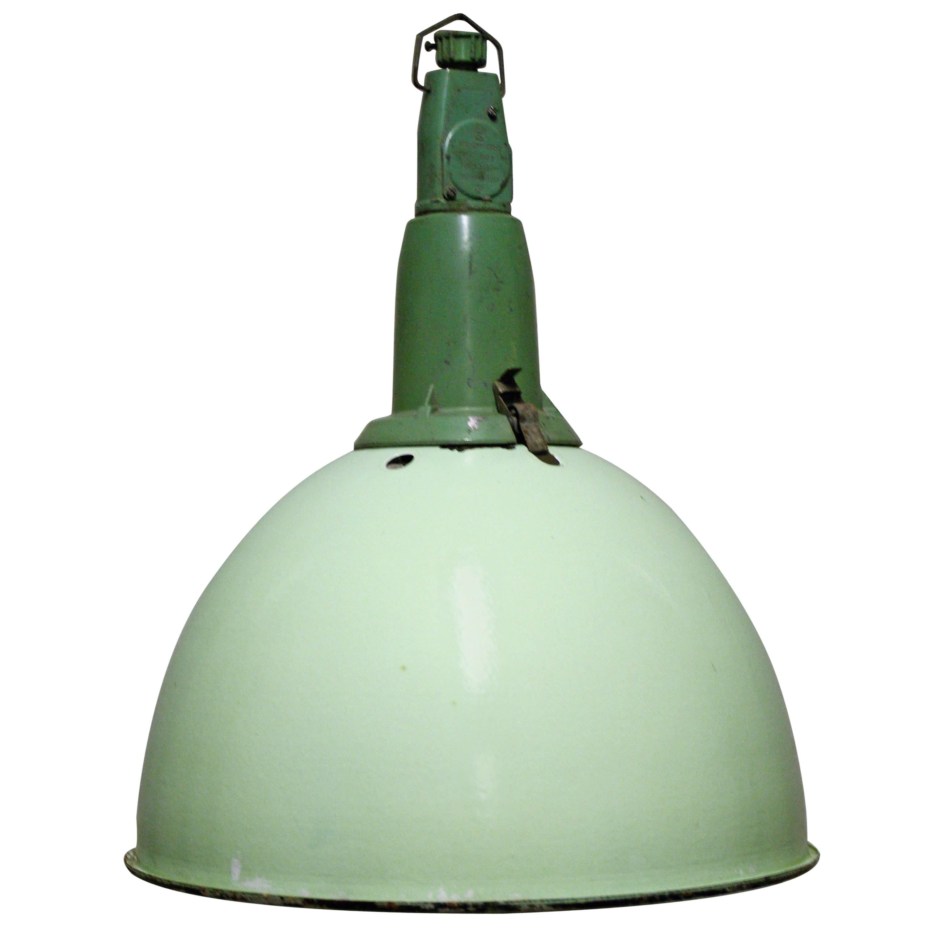 Green Industrial Pendant Lights, 1950s For Sale