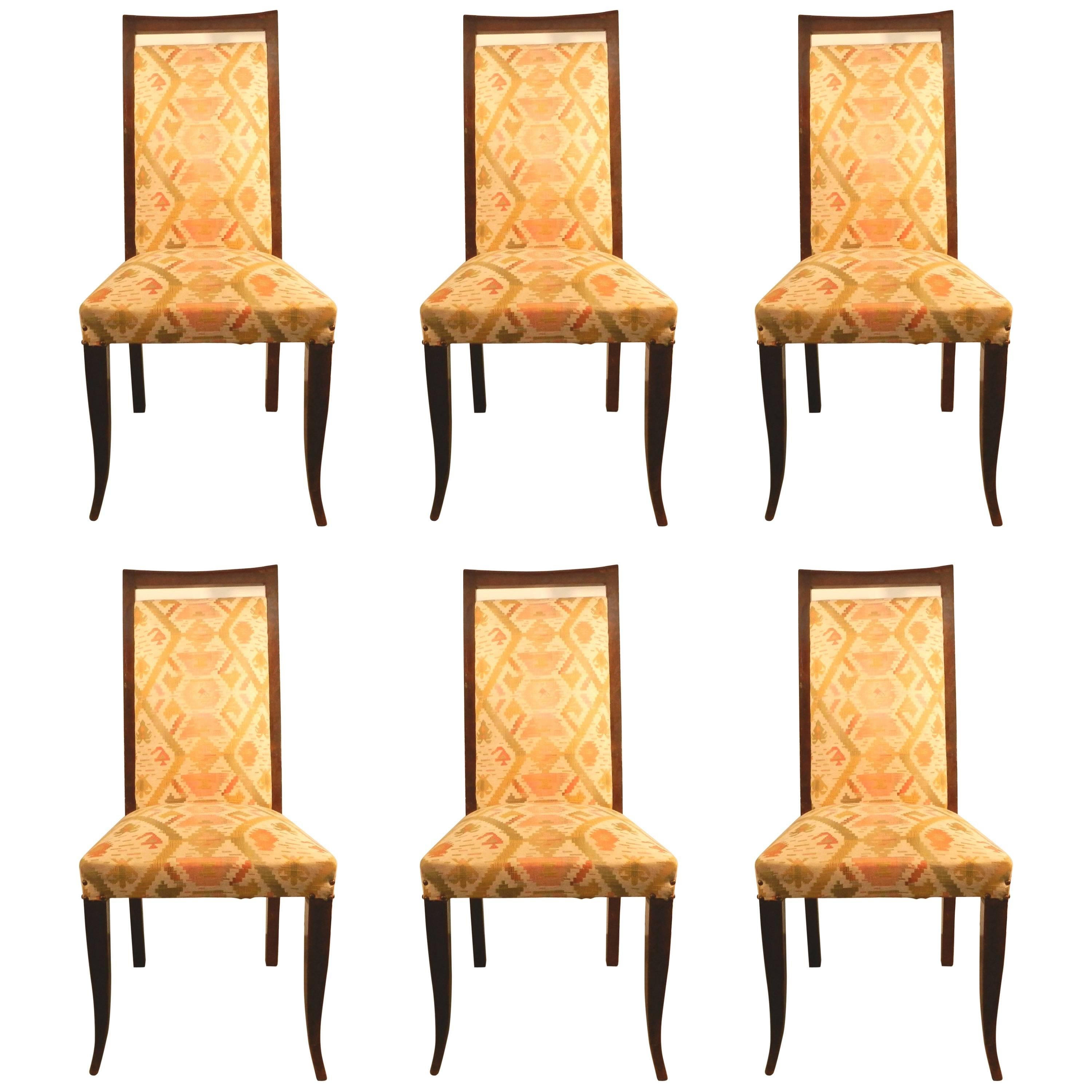 Set of Six Art Deco Chairs with High Back For Sale