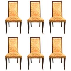 Vintage Set of Six Art Deco Chairs with High Back