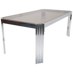 Mid-century chrome, brass and glass aluminum 8 seat dining table.