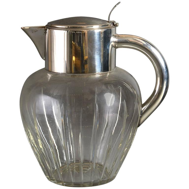 Early 20th Century CutGlass and Silver Plated Lemonade Jug For Sale at