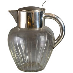 Antique Early 20th Century Cut-Glass and Silver Plated Lemonade Jug