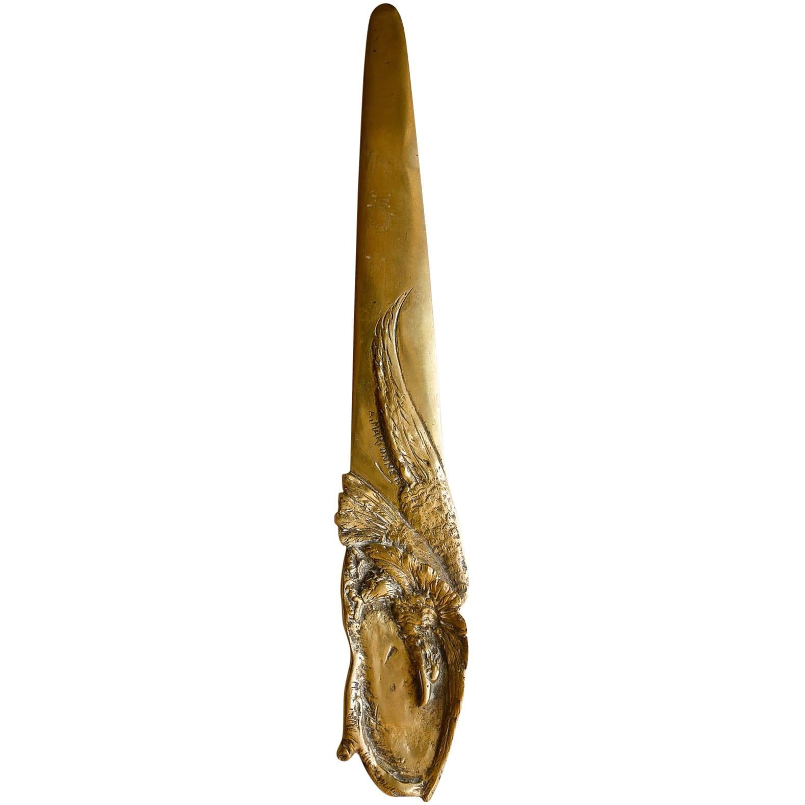 19th Century Bronze Letter Opener by Albert Marionnet, France