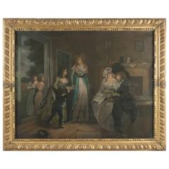 Late 18th Century English School Pastel The Conversation around the Fireplace