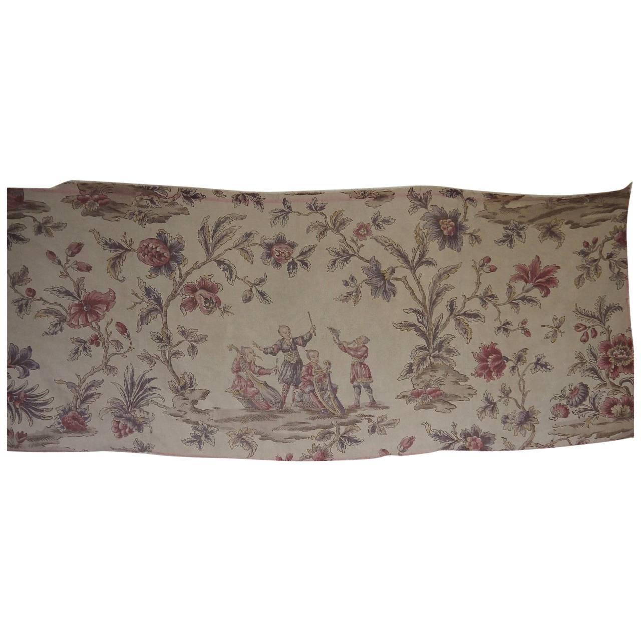 Late 19th Century Antique French Chinoiserie Printed Linen Panel