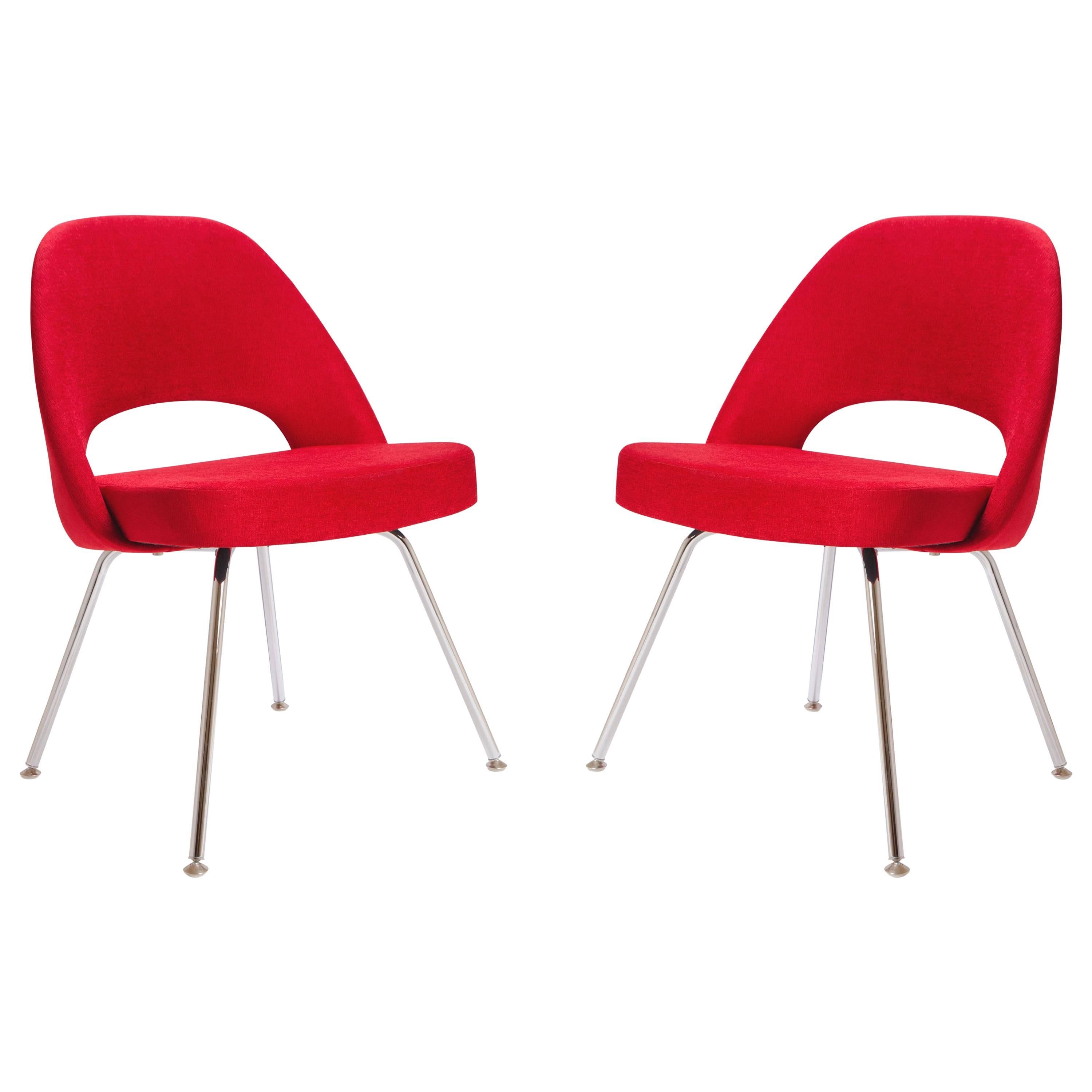 Saarinen for Knoll Executive Armless Chairs in Original Knoll Fire-Red, Pair