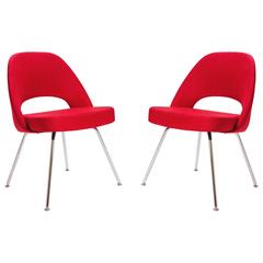 Saarinen for Knoll Executive Armless Chairs in Original Knoll Fire-Red, Pair