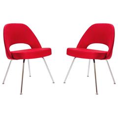 Saarinen for Knoll Executive Armless Chairs in Original Knoll Fire-Red, Pair