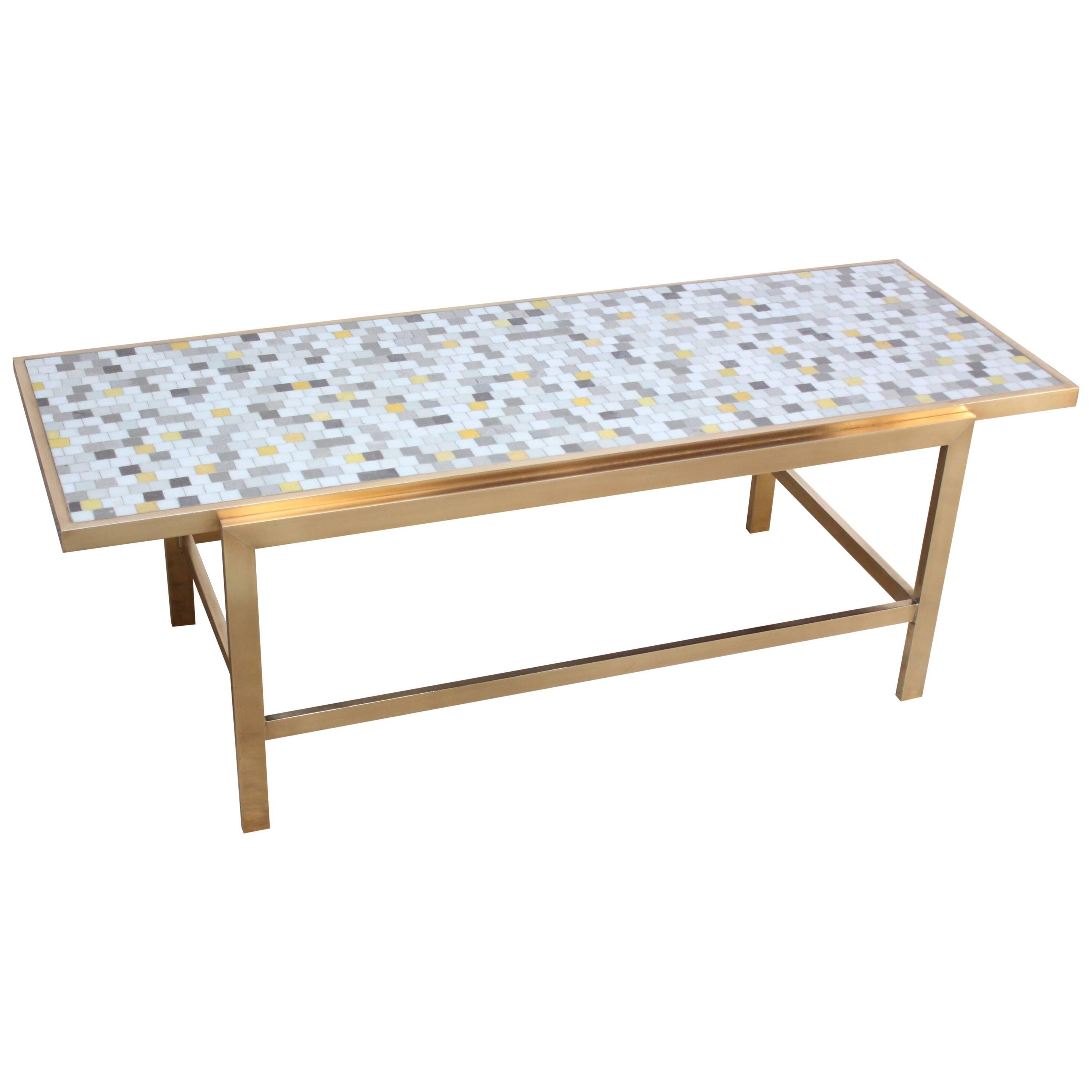 Vintage Brass and Mosaic Coffee Table Attributed to Ed Wormley for Dunbar For Sale