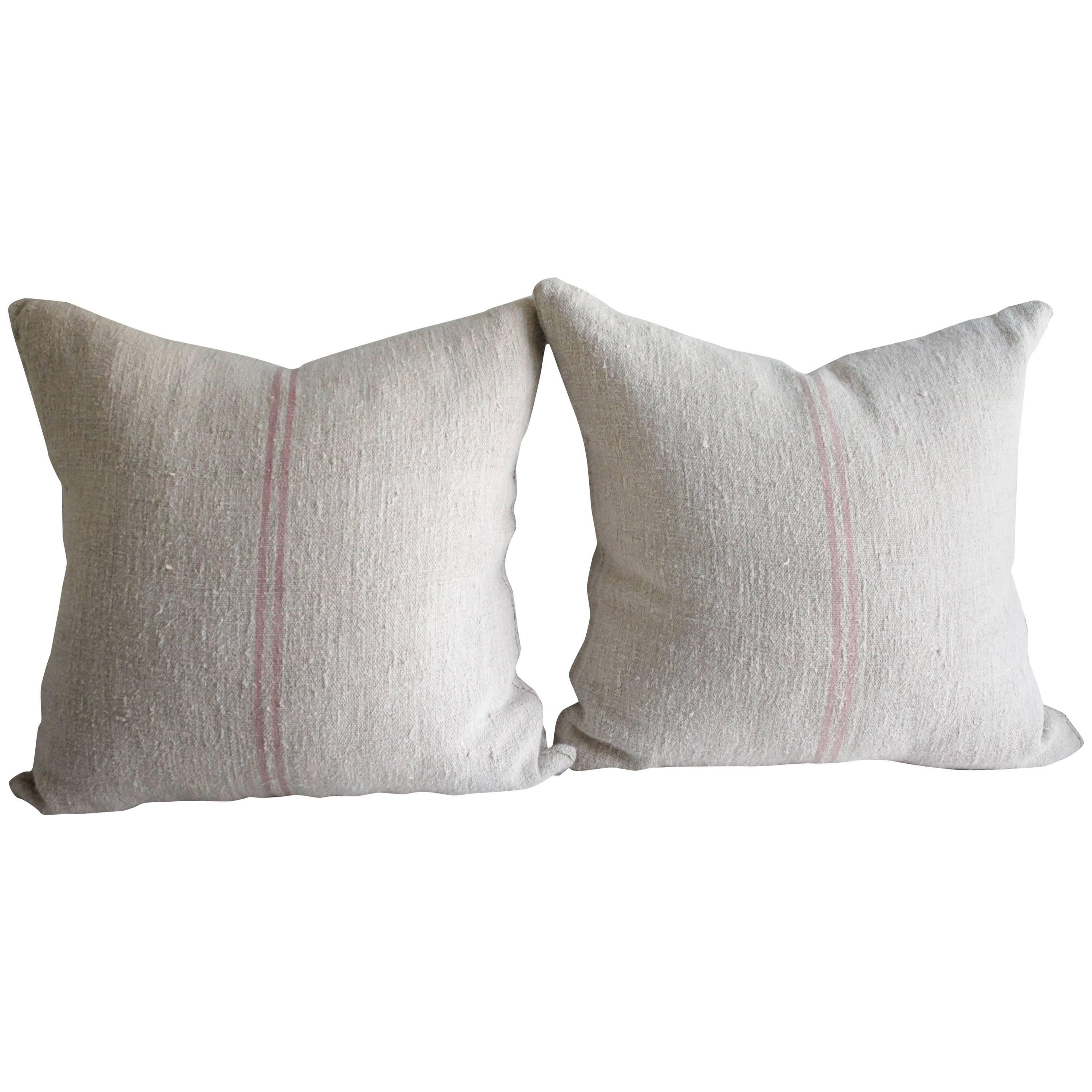 Antique French Grain Sack Linen Pillows 