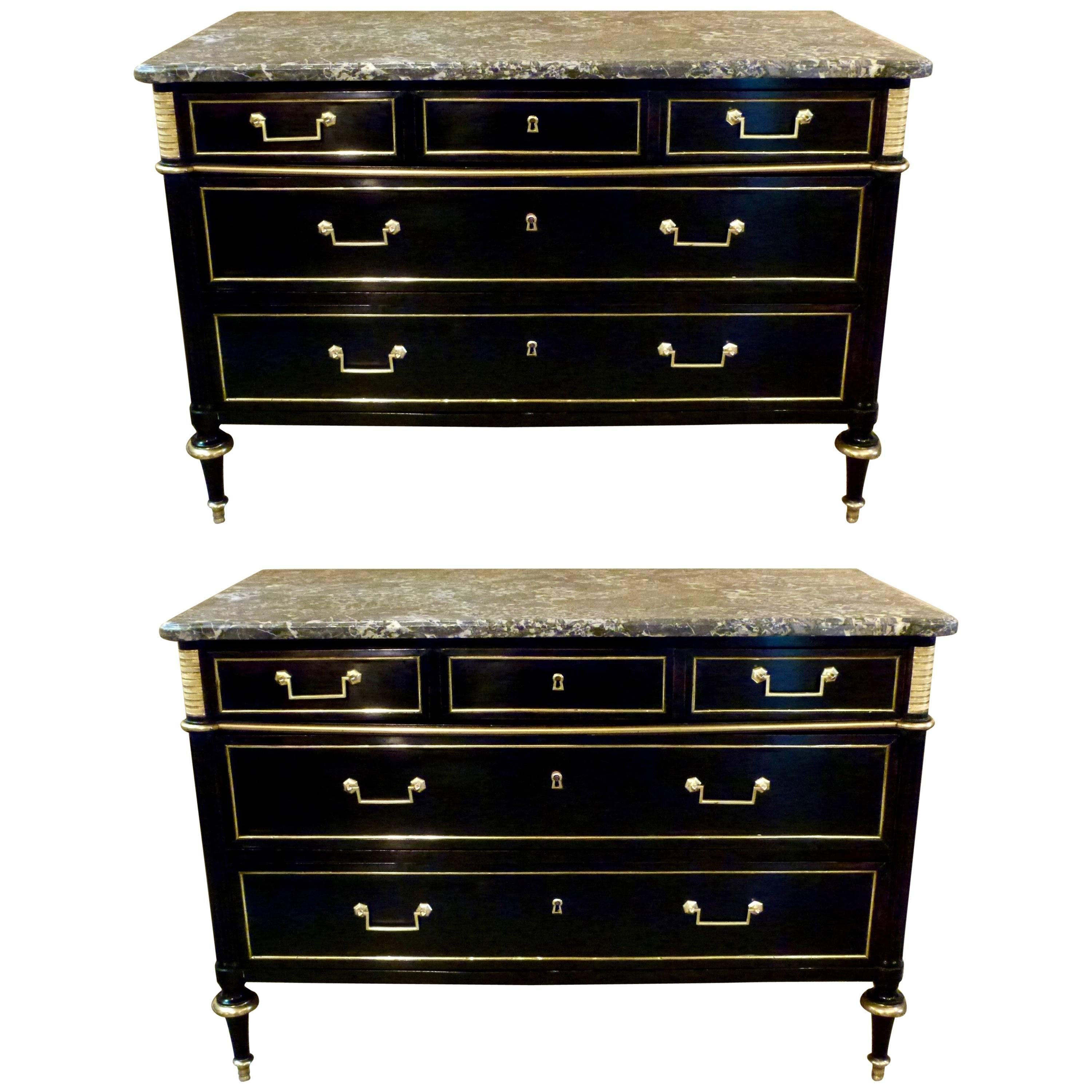 Pair of French Ebonized Directoire Style Commodes
