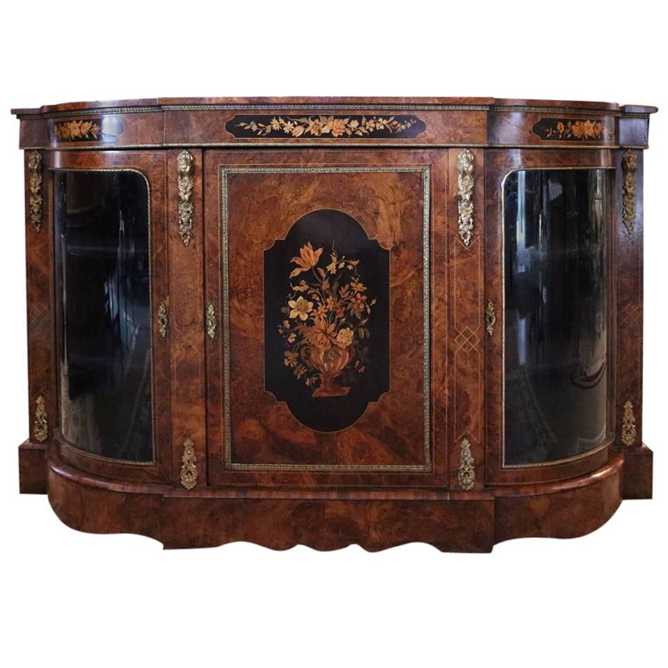 French Burl Mahogany and Satinwood Marquetry Sideboard with Bronze Mounts