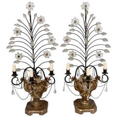 Pair of French Cut-Glass Table Candelabra