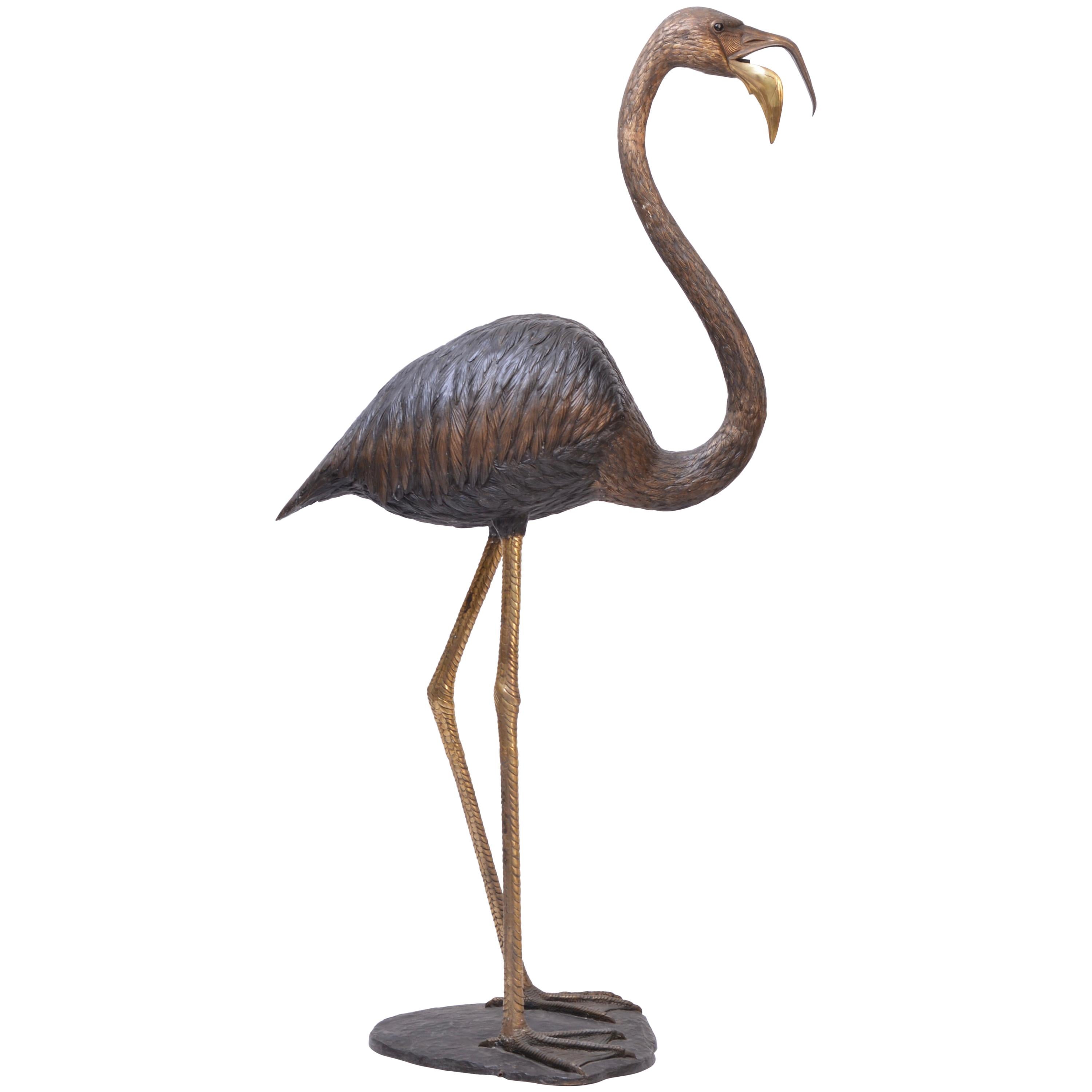 S. David Signed Oversized Bronze Figure of a Flamingo