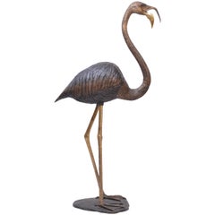 Vintage S. David Signed Oversized Bronze Figure of a Flamingo