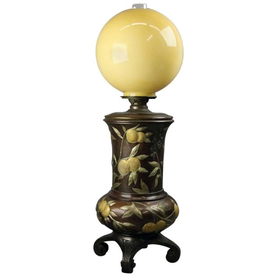 Aesthetic Movement Bronzed Footed Table Lamp, Fruit or Foliate Motif, circa 1870