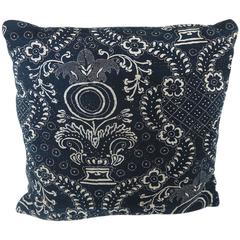 Antique French circa 1800s Indigo Resist Blockprinted Cotton Pillow 2