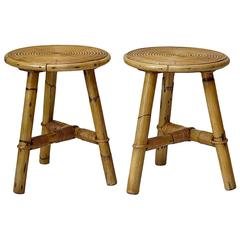 Pair of Bamboo Stools, France, circa 1960s