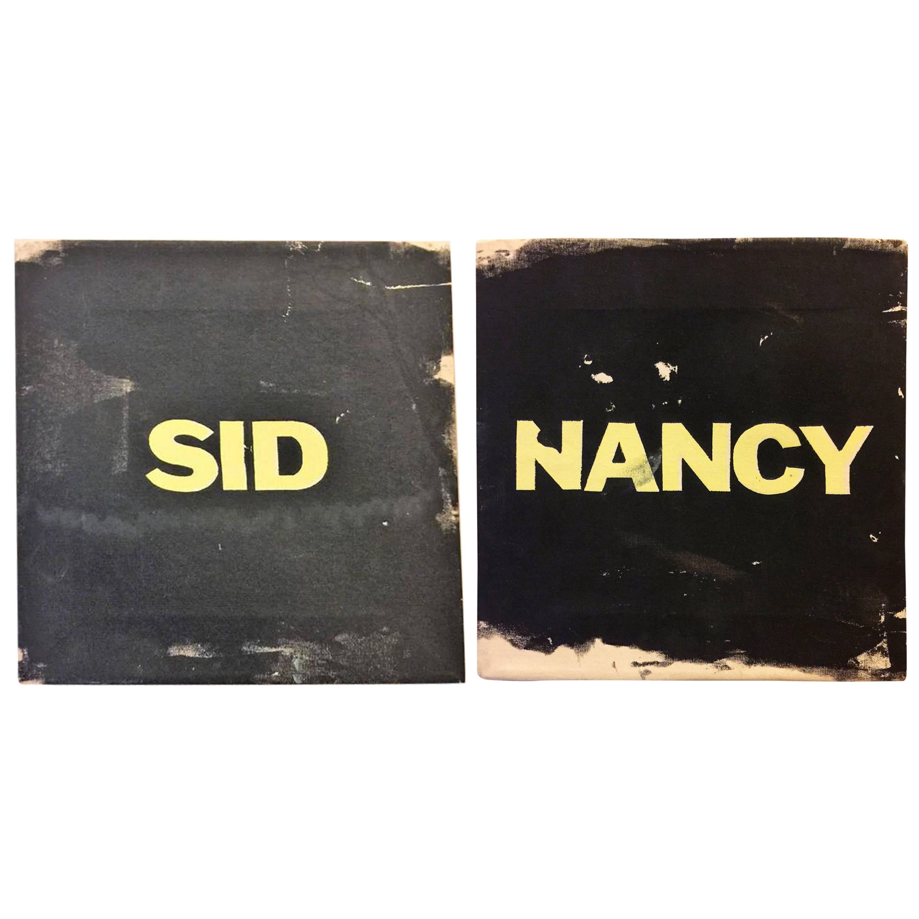Pair of Sid and Nancy Graffiti Style Paintings on Canvas by Tim Goslin For Sale
