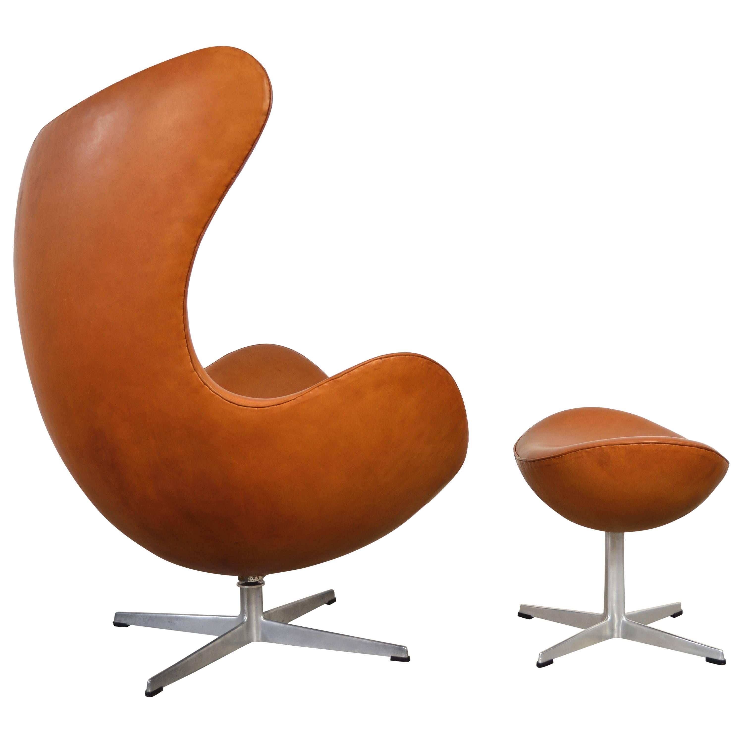 Arne Jacobsen Leather Egg Chair and Ottoman