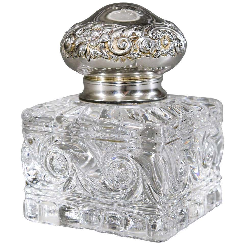 19th Century Baccarat Crystal Inkwell with Elaborate Sterling Silver ...