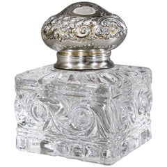 19th Century Baccarat Crystal Inkwell with Elaborate Sterling Silver Top