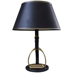 Lampe de bureau du milieu du siècle en cuir et laiton par Longchamp Style Adnet Tanneur