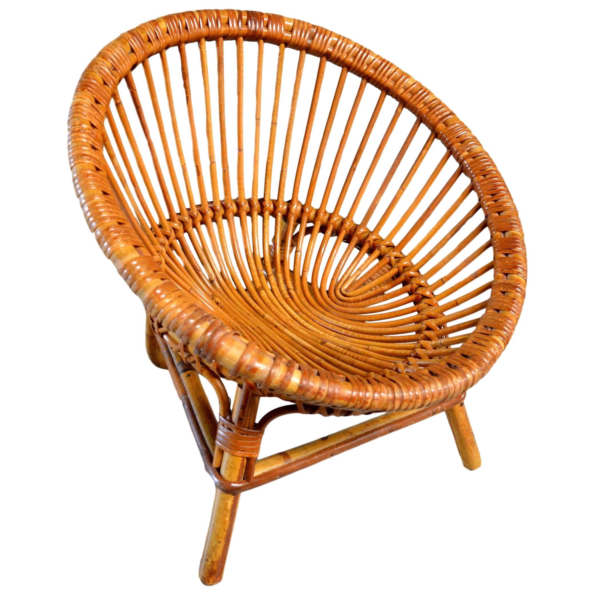 Vintage French Children's Rattan Scoop Chair