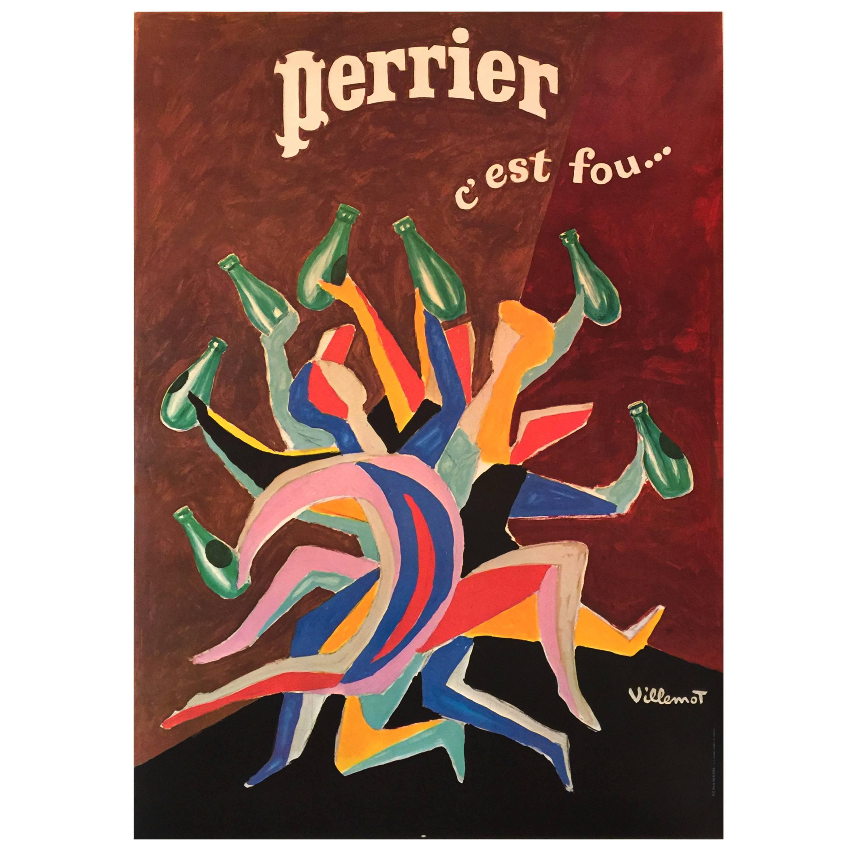 French Modern Period New Wave Style Perrier Advertising Poster by Villemot For Sale
