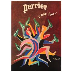 Vintage French Modern Period New Wave Style Perrier Advertising Poster by Villemot