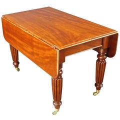 Dining Table Compact Drop-Leaf and Extendable 19th Century Solid Mahogany