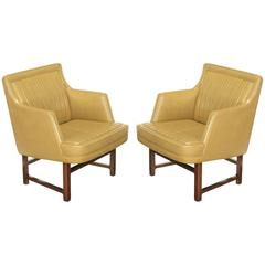 Pair of Edward Wormley "Bucket Seat" Leather and Mahogany Club Chairs 8