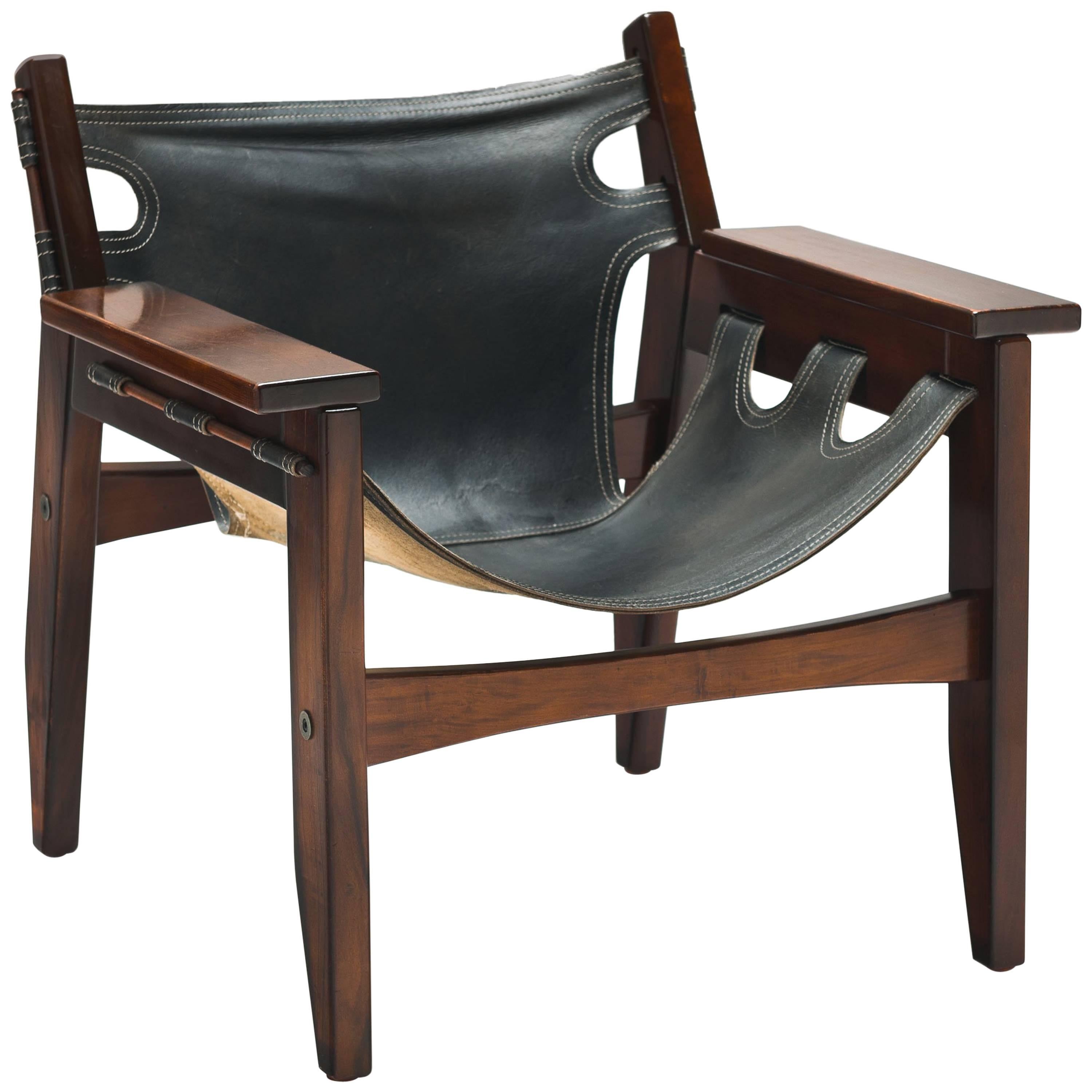 Sergio Rodrigues Black Leather 'Kilin' Lounge Chair
