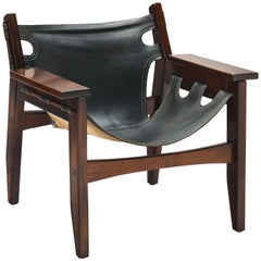 Chaise longue 'Kilin' en cuir noir de Sergio Rodrigues