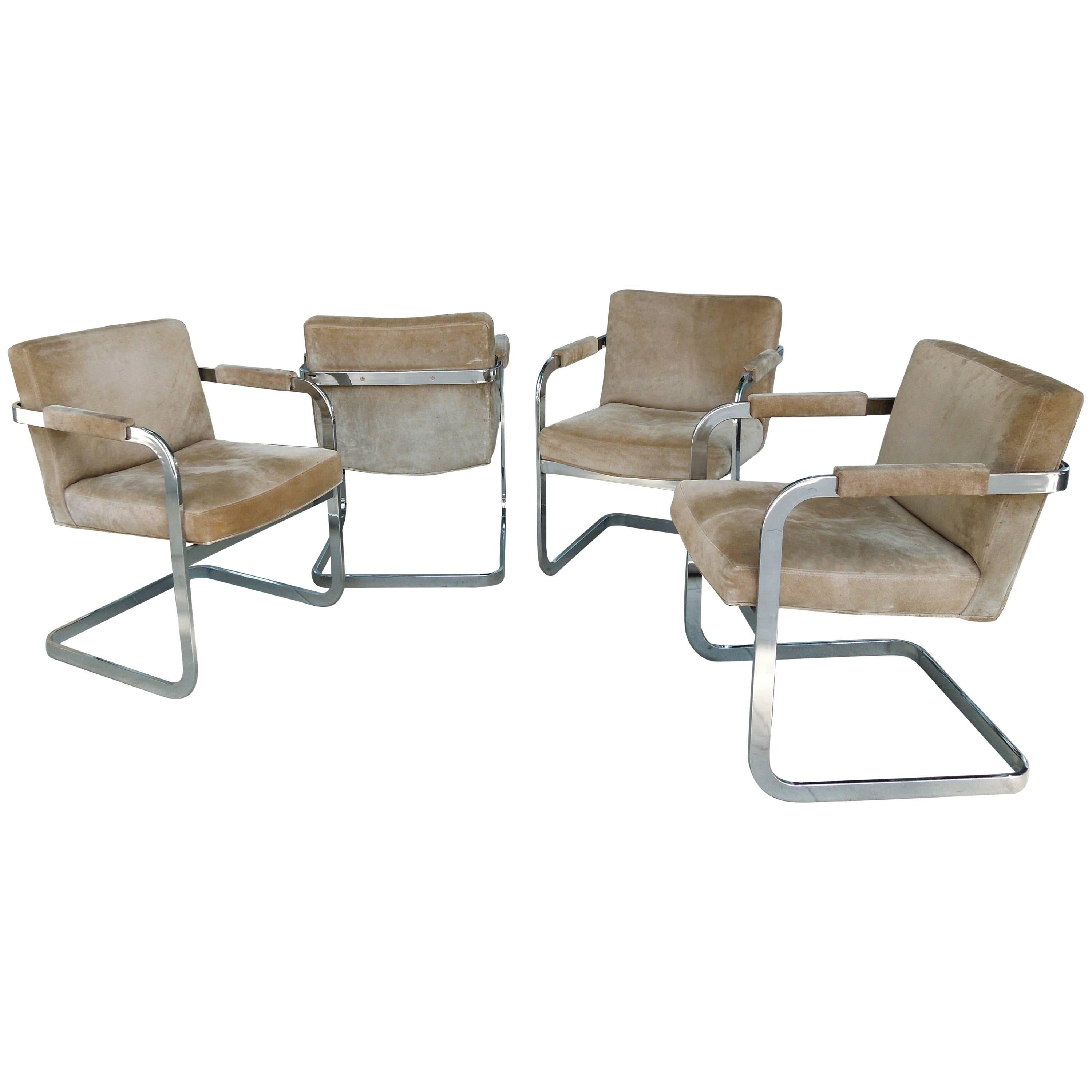 Rare 1970s Set of Four Milo Baughman for Thayer Coggin Suede Game Chairs