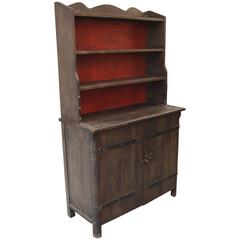 1930s Early Monterey Signed Hutch with Original Red and Old Wood Finish