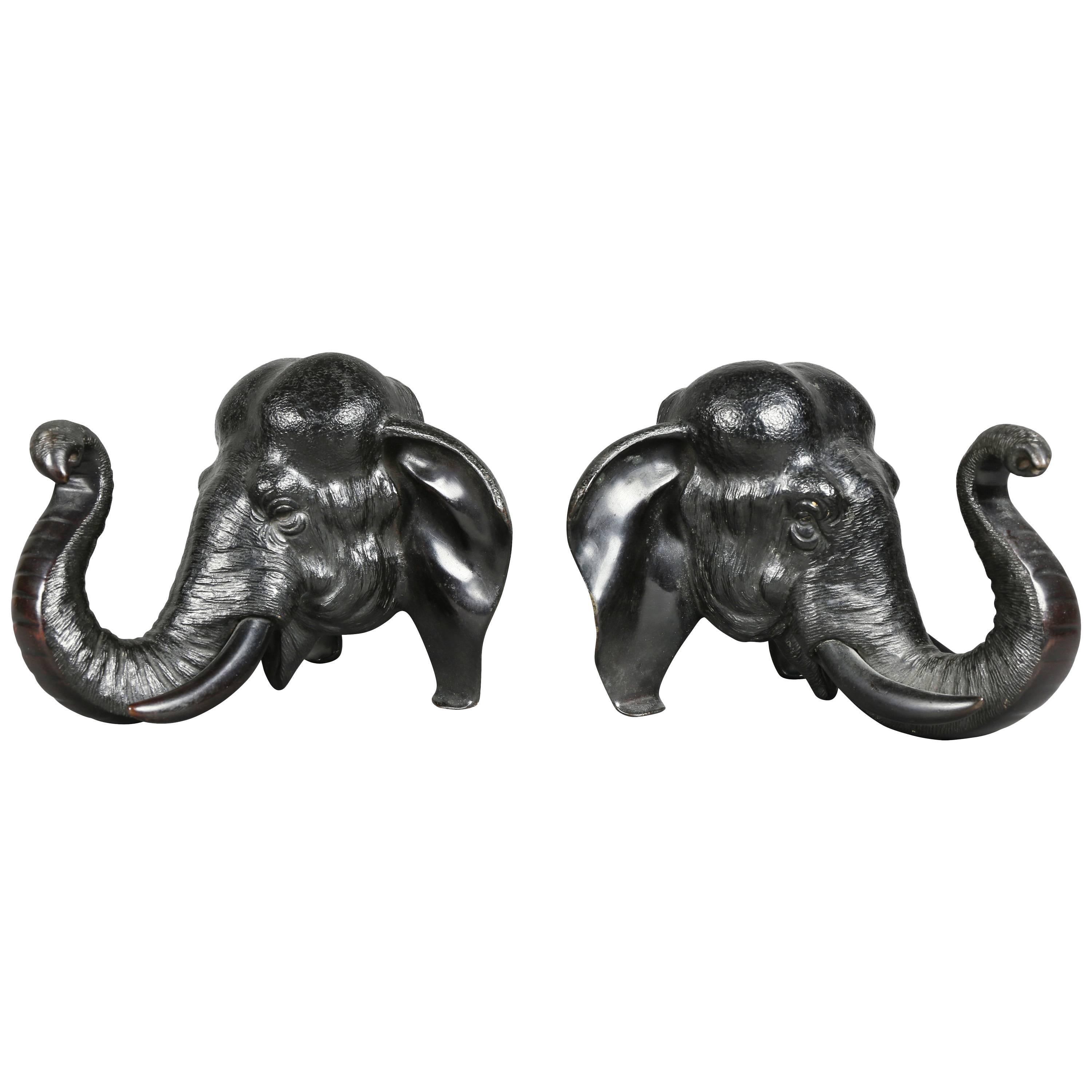 Pair of Japanese Bronze Elephant Form Bookends