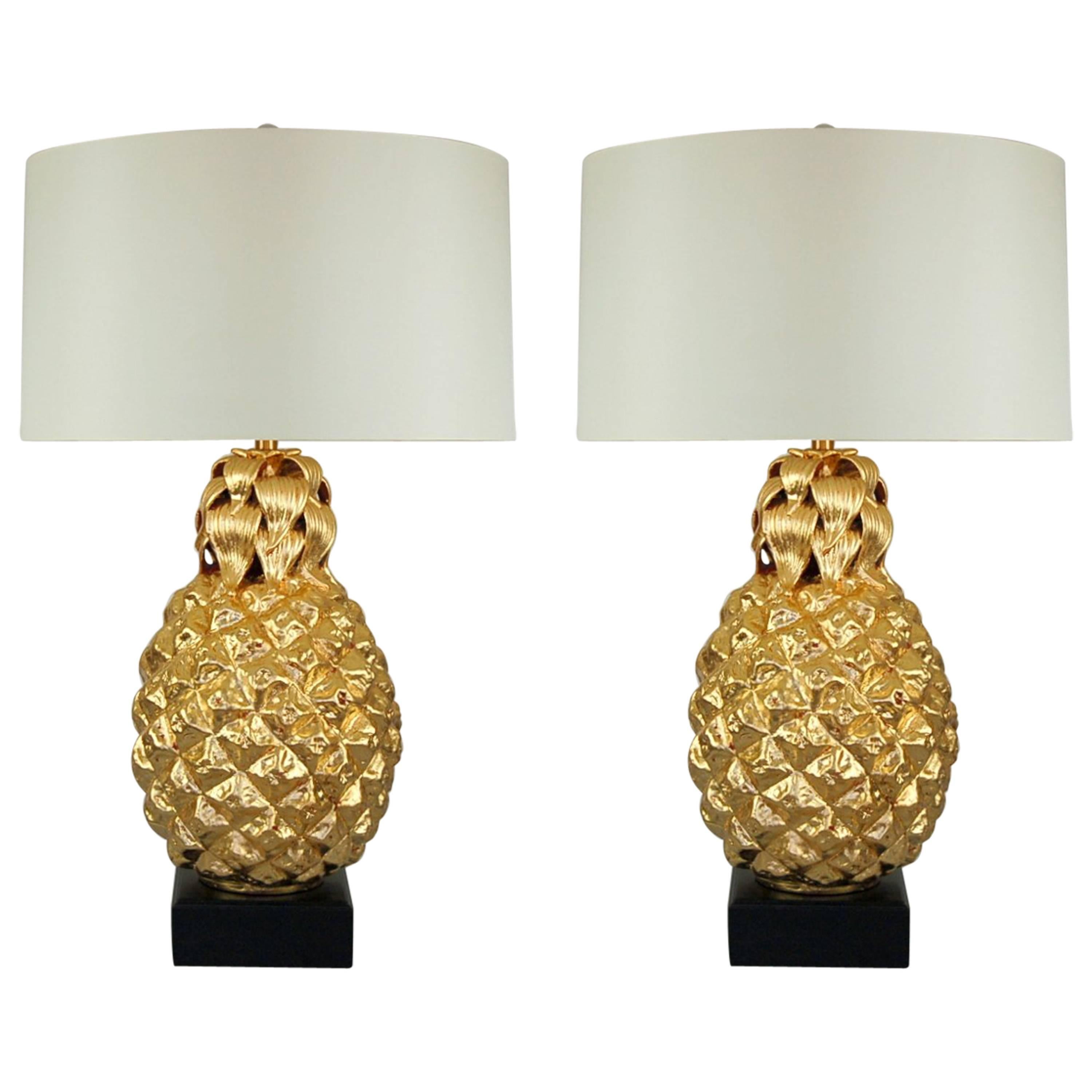 Gold Pineapple Italian Table Lamps by Marbro For Sale