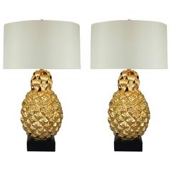 Gold Pineapple Italian Table Lamps by Marbro