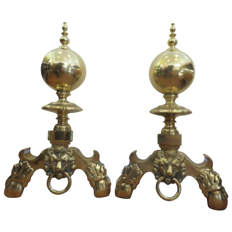 Pair of Monumental Late 19th Century English Solid Brass Lion Pull ...