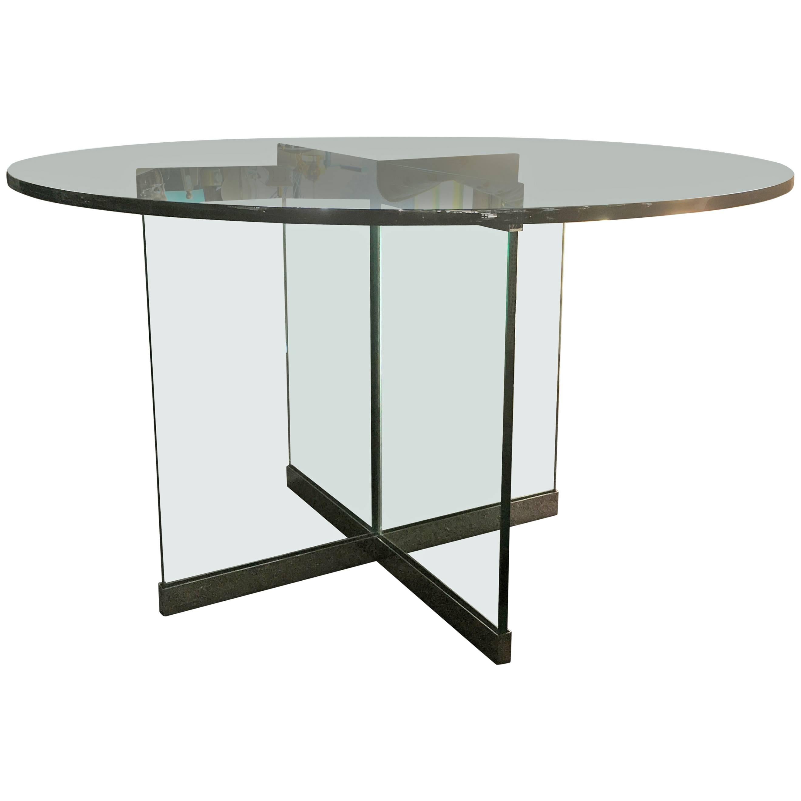 1970s Pace Thick Glass and Chrome Architecturally Modern Game/Dining Table